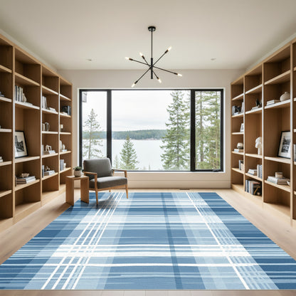 Modern Blue White Plaid Lines Rug