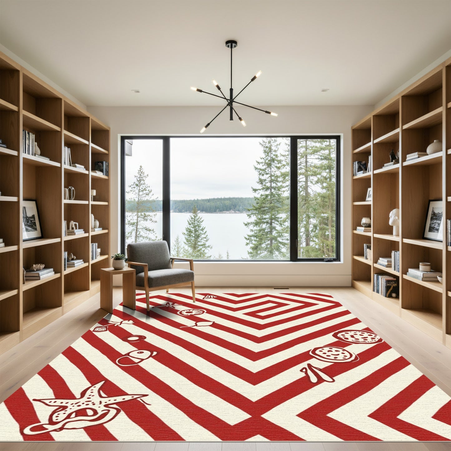Red Cream Striped Nautical Elements Rug