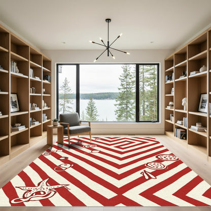Red Cream Striped Nautical Elements Rug