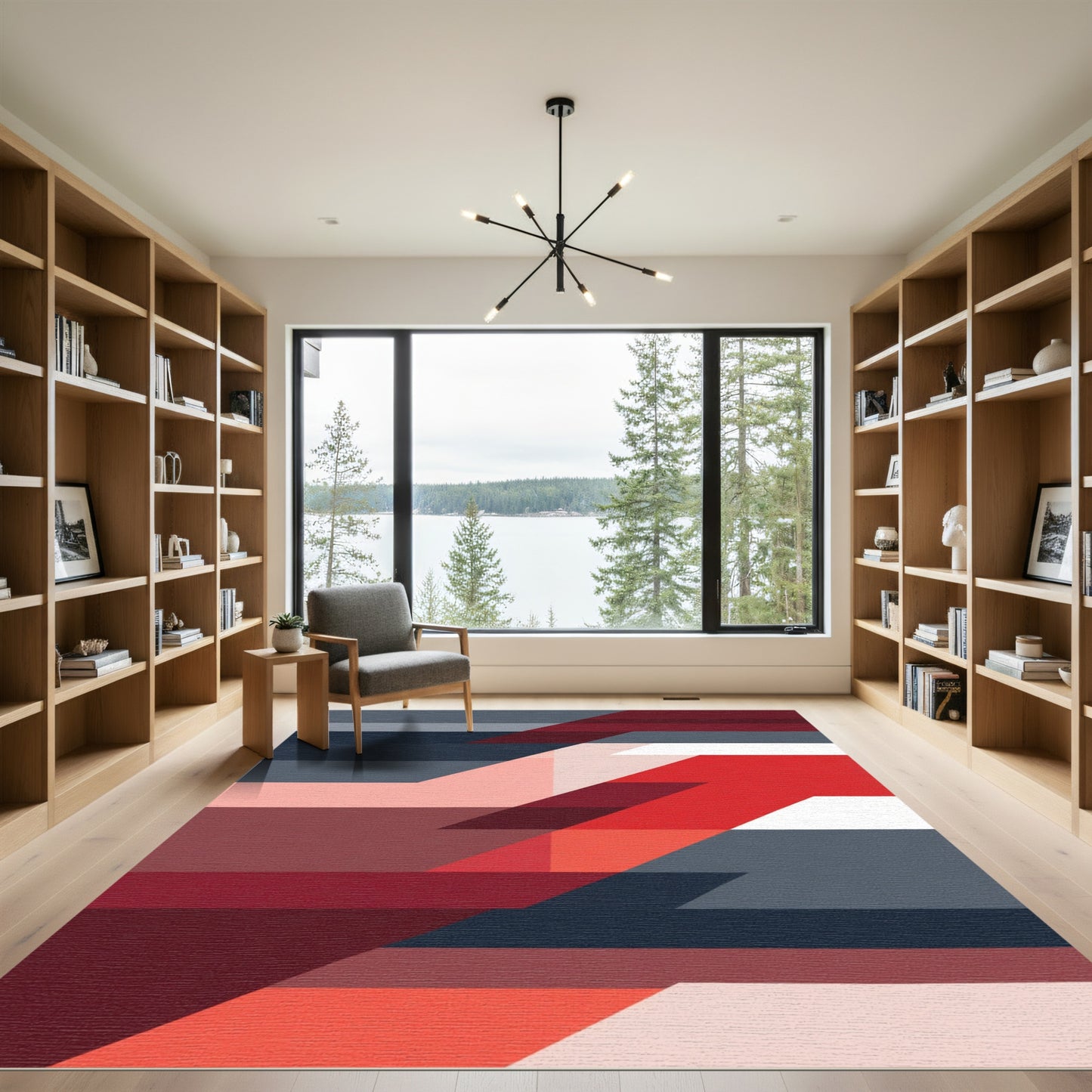 Crimson Navy Geometric Overlap Rug