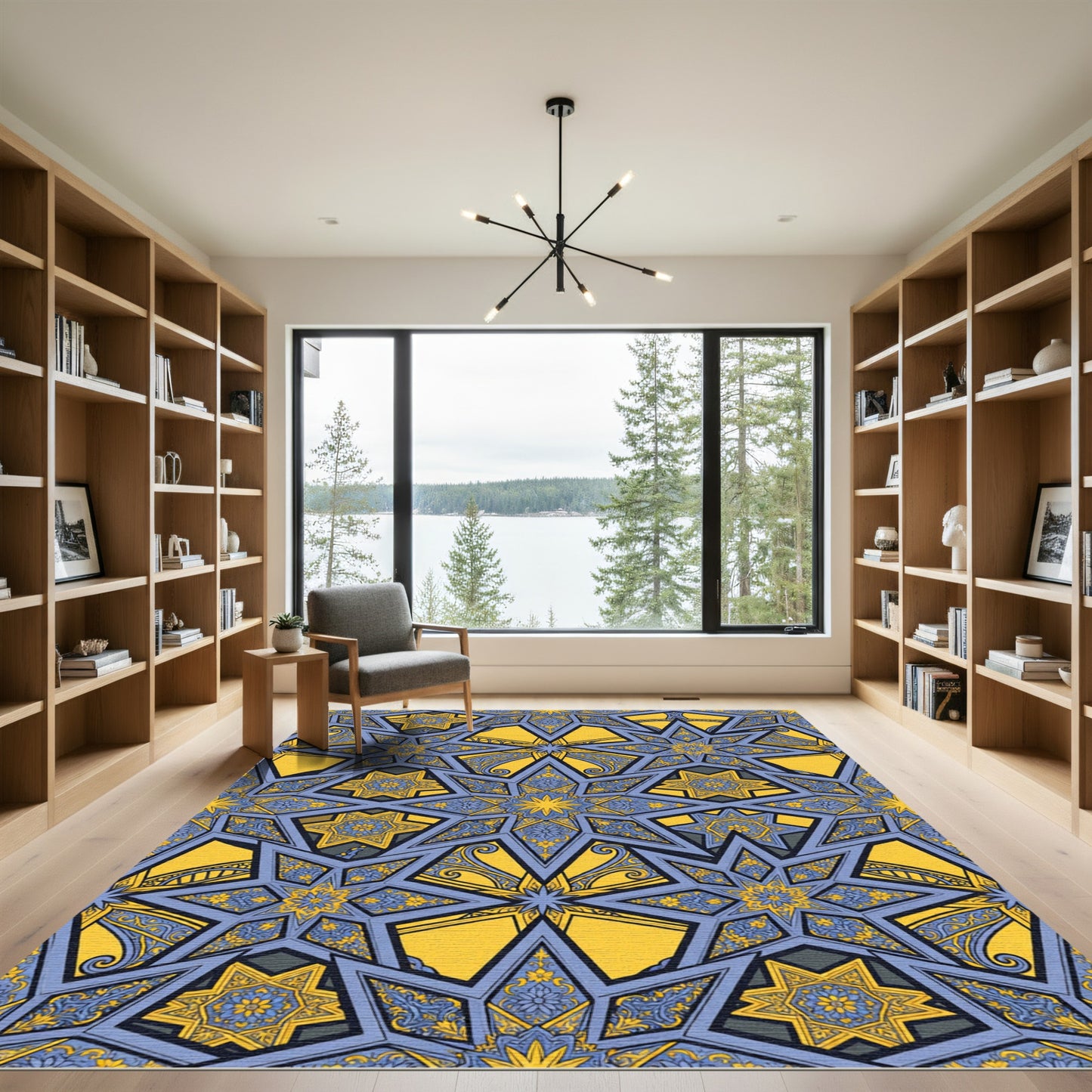 Golden Star Geometric Indigo Ornamental Rug