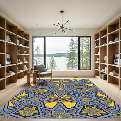 Golden Star Geometric Indigo Ornamental Rug