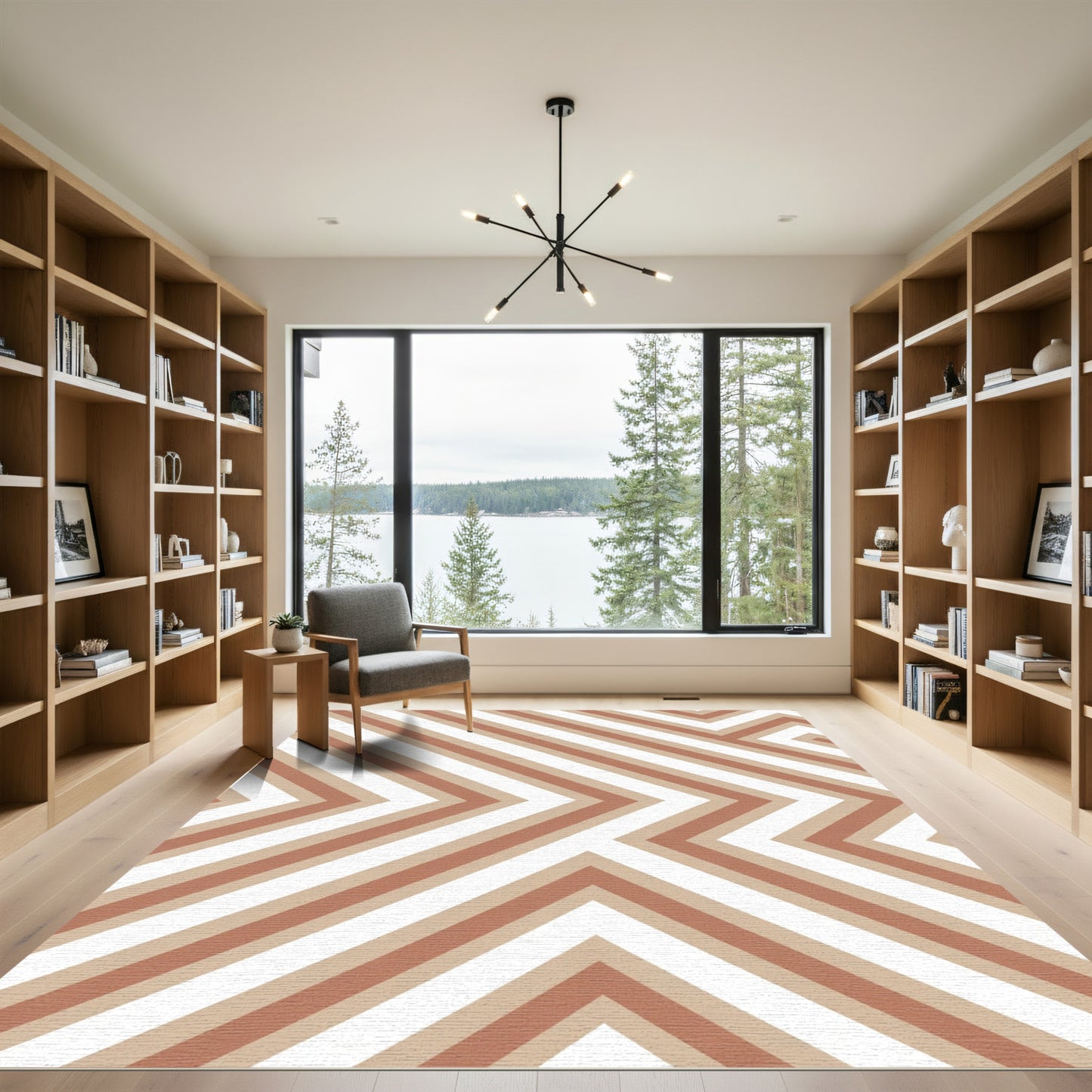 Terracotta White Angular Stripe Rug