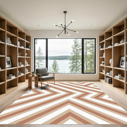 Terracotta White Angular Stripe Rug