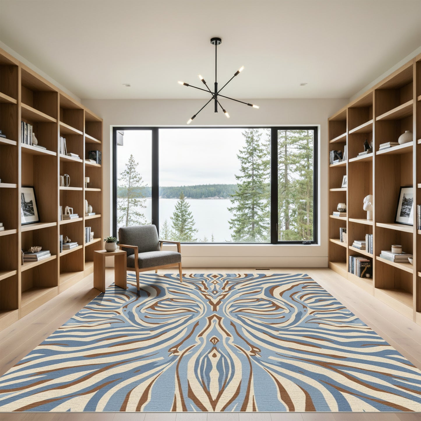 Abstract Blue Brown Zebra Stripe Rug