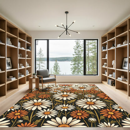 Autumn Daisy Meadow Botanical Illustration Rug
