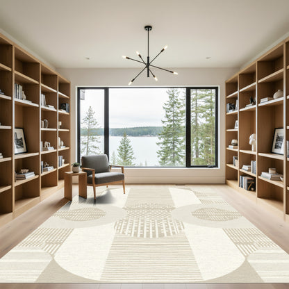 Neutral Abstract Geometric Circles Rug