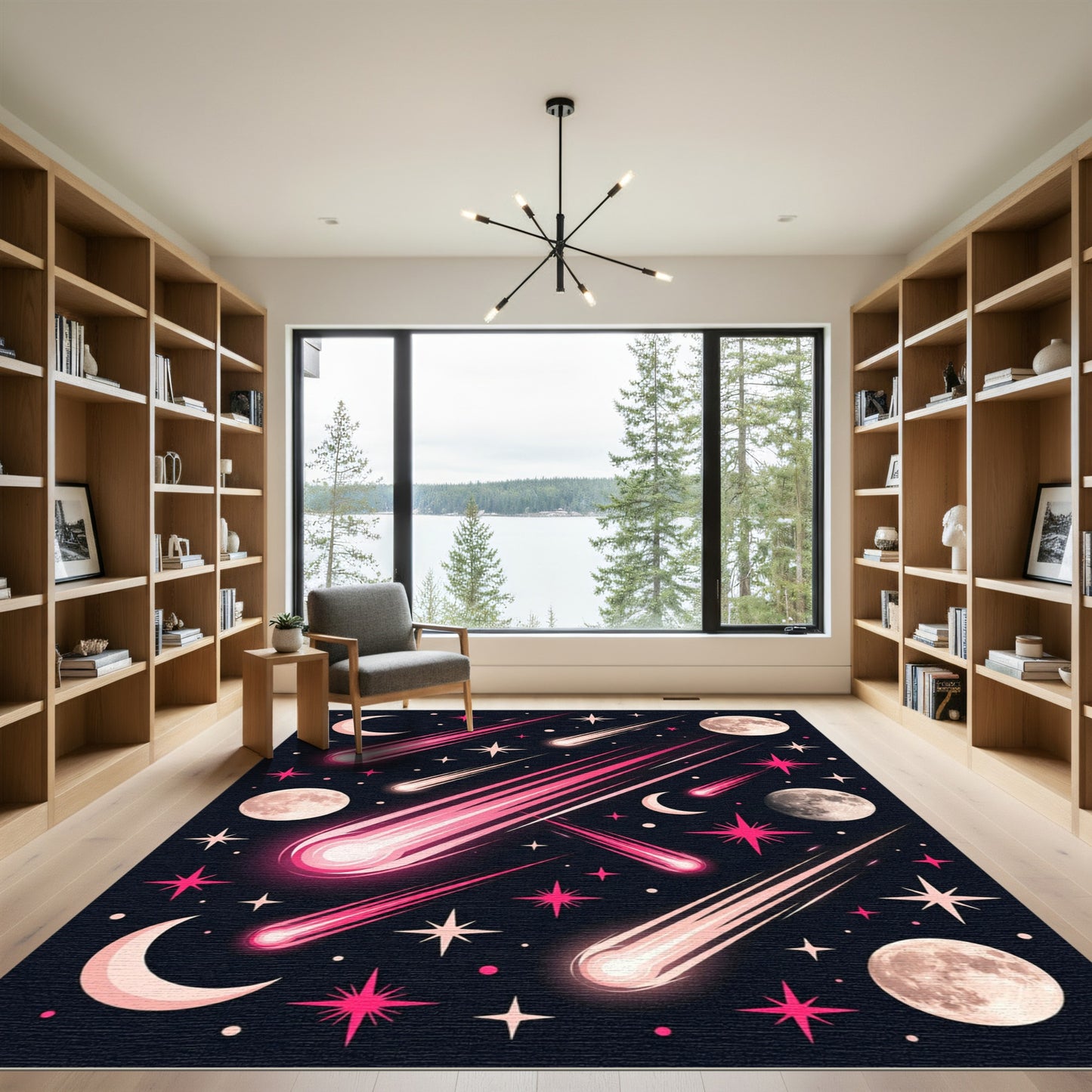 Pink Comet And Crescent Moon Sky Rug