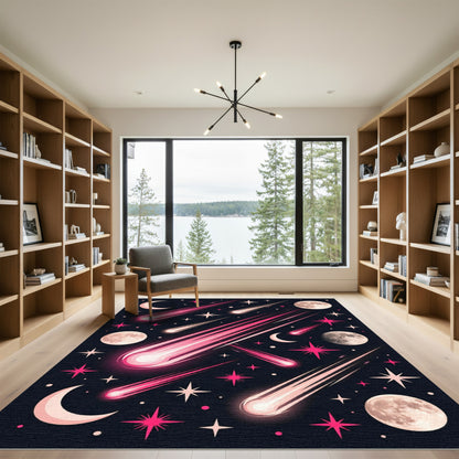 Pink Comet And Crescent Moon Sky Rug