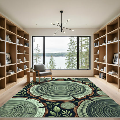 Green Wood Grain Foliage Medallion Rug