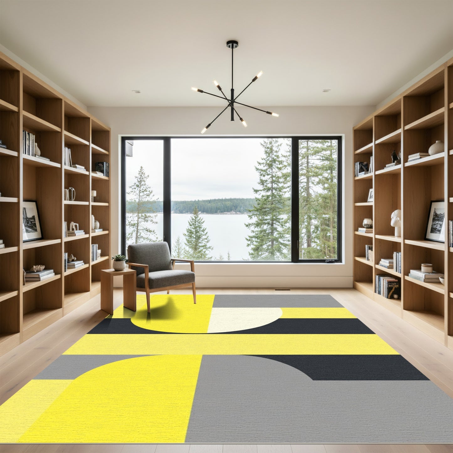 Modern Yellow Gray Geometric Arcs Rug