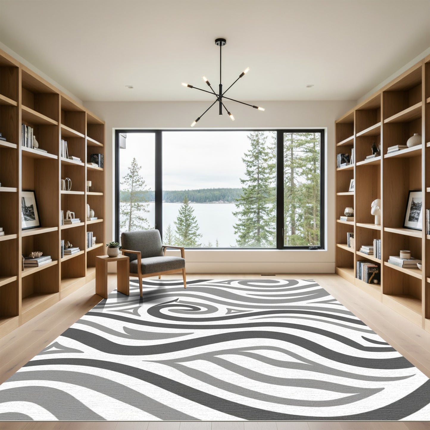 Monochromatic Abstract Swirl Wave Rug