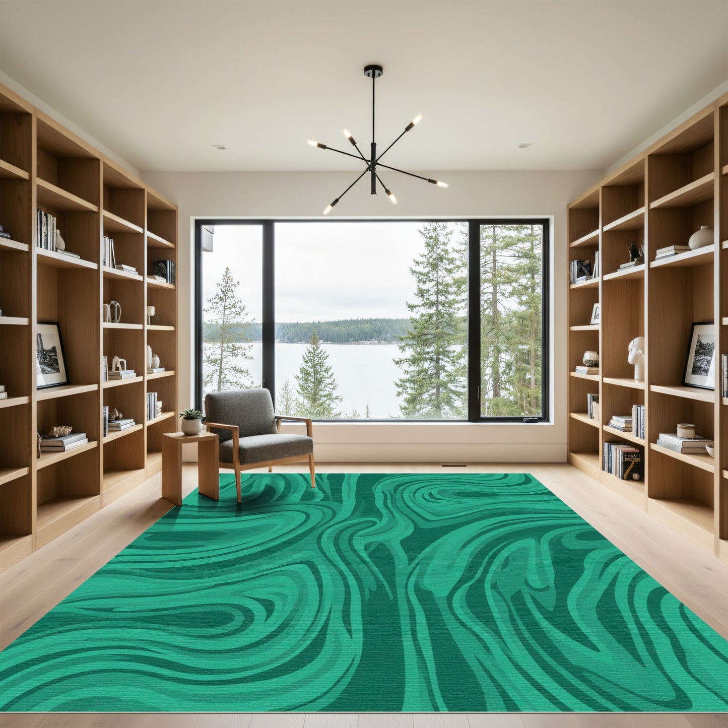 Emerald Green Swirl Abstract Art Rug