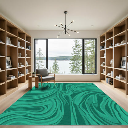 Emerald Green Swirl Abstract Art Rug