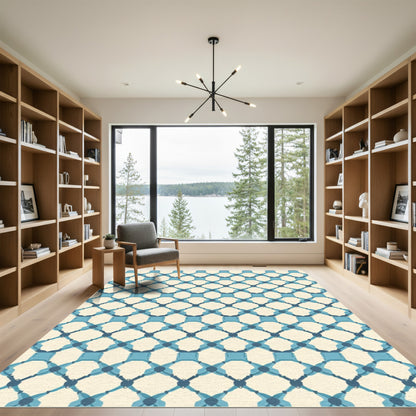 Sapphire Geometric Interlocking Lattice Rug
