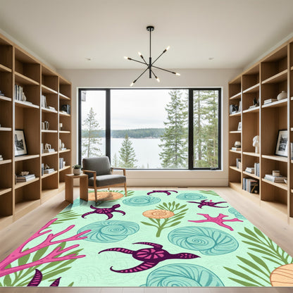 Sea Life Shells Starfish Coral Swirls Rug