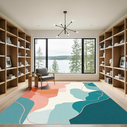 Pastel Abstract Coral Teal Flow Rug