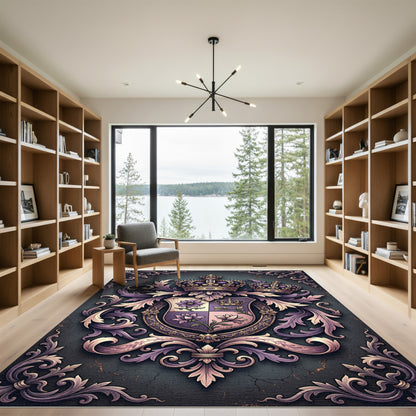 Regal Purple Floral Emblazoned Crest Rug