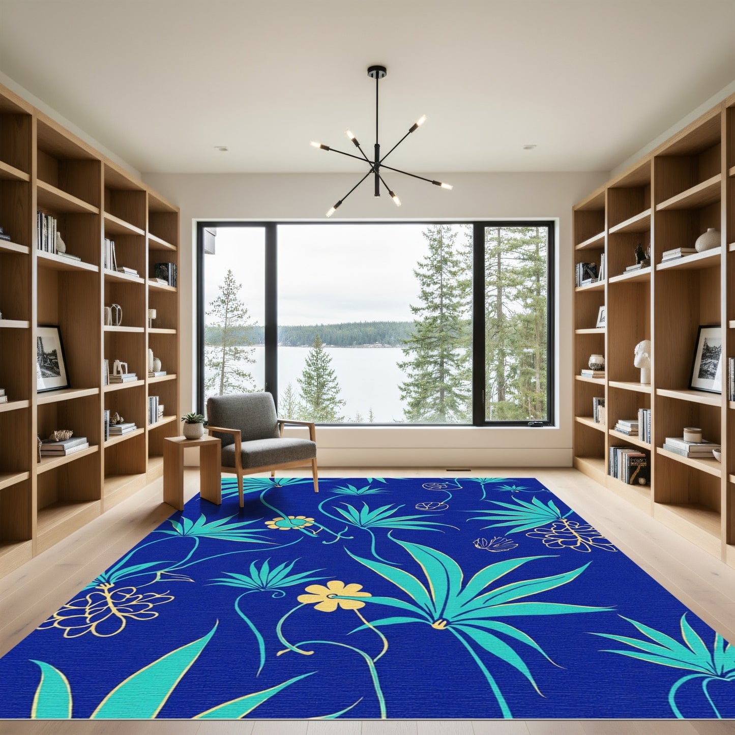 Teal Flower Vine Indigo Rug