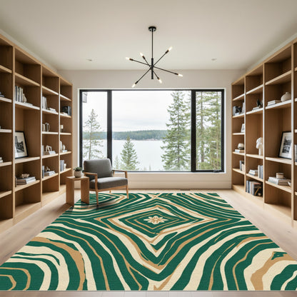 Emerald Gold Cream Diamond Flower Rug