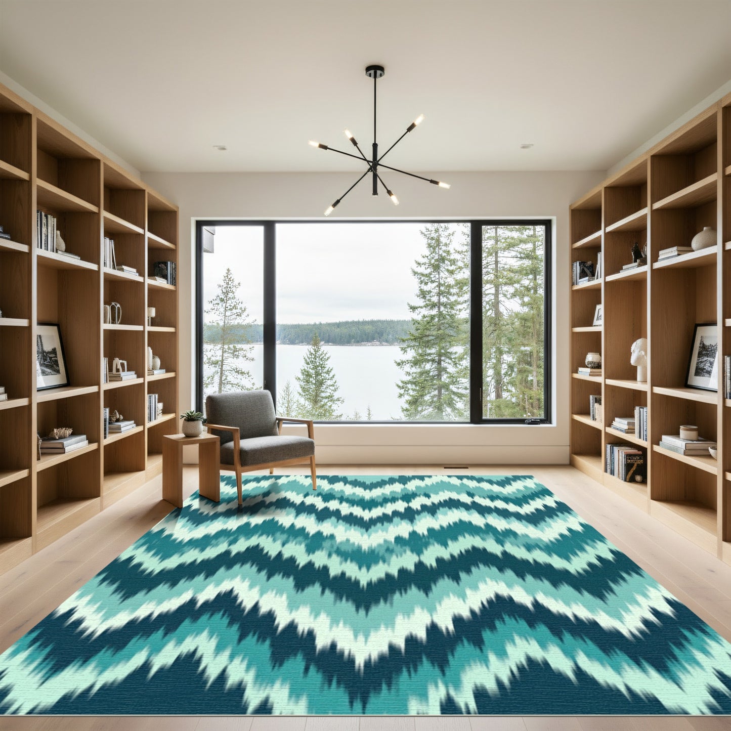 Teal Green Chevron Ikat Wave Rug
