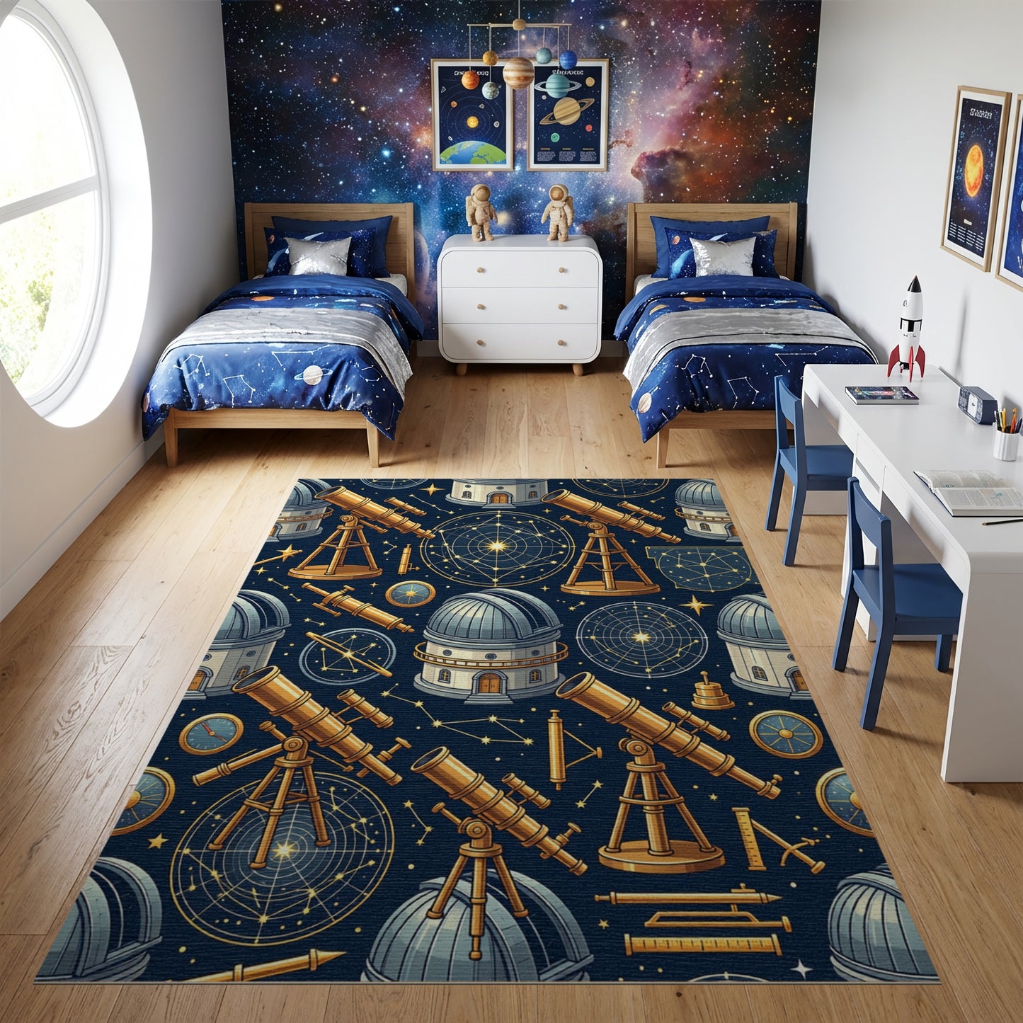 Vintage Celestial Telescopes Observatories Gold Rug