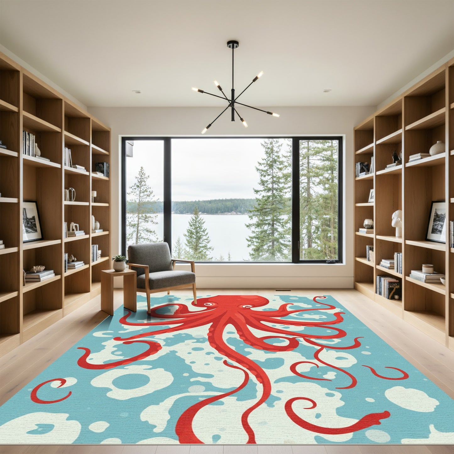 Vibrant Red Octopus Underwater Whimsy Rug