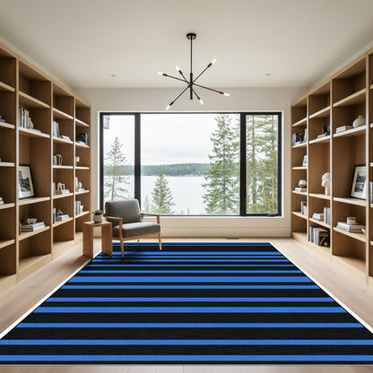 Bold Blue Black Stripe Area Rug