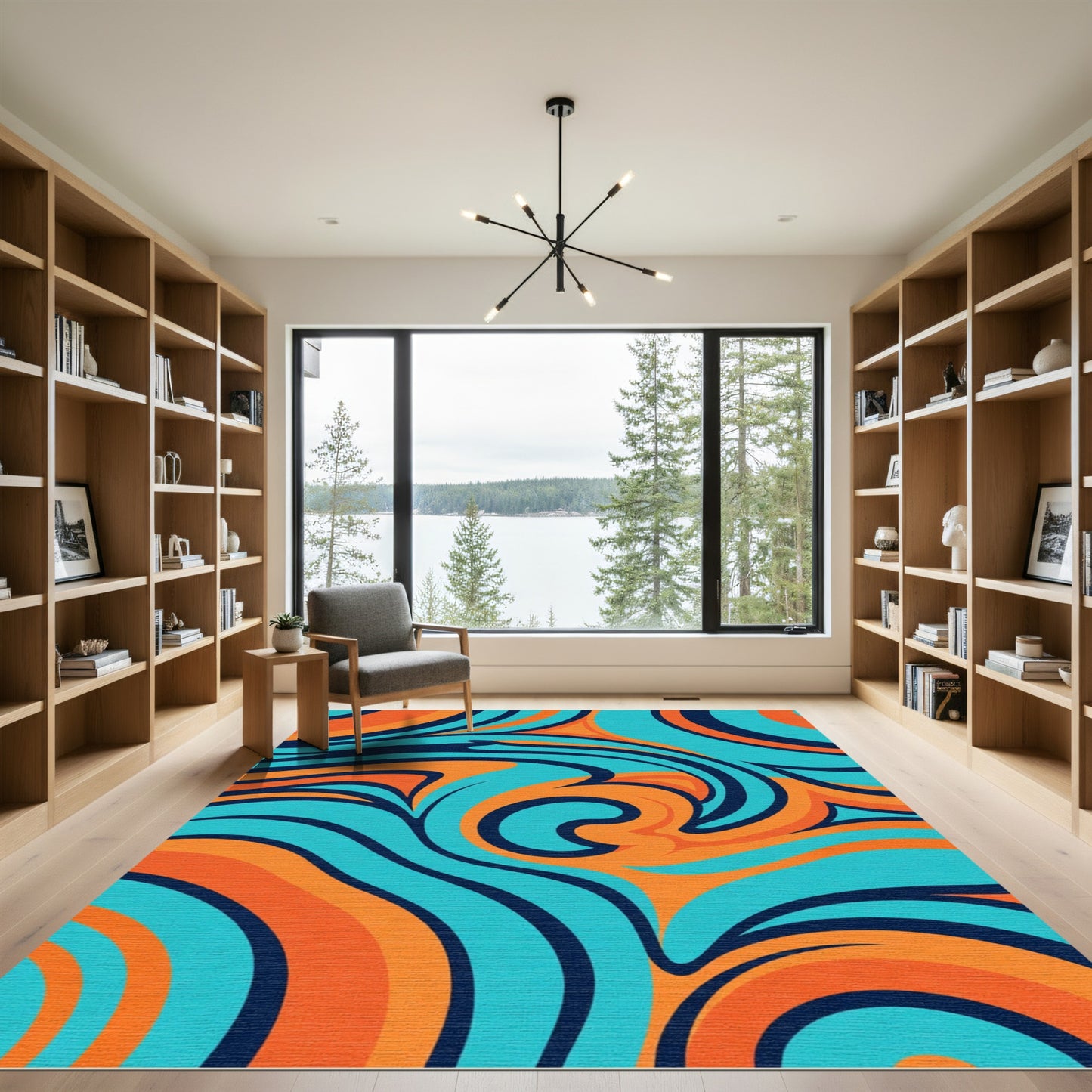 Aqua Orange Swirls Abstract Rug