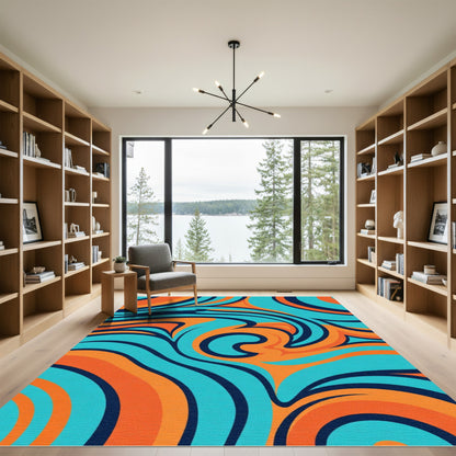 Aqua Orange Swirls Abstract Rug