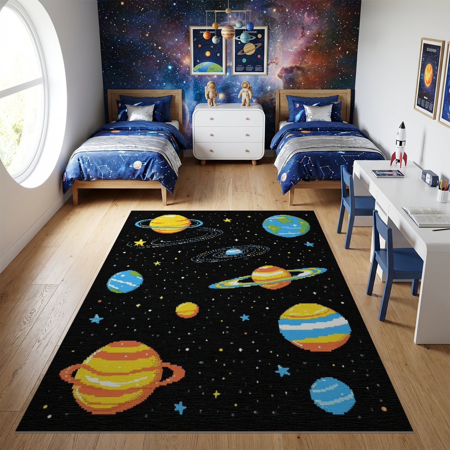 Pixelated Cosmic Planets Stars Rug 2