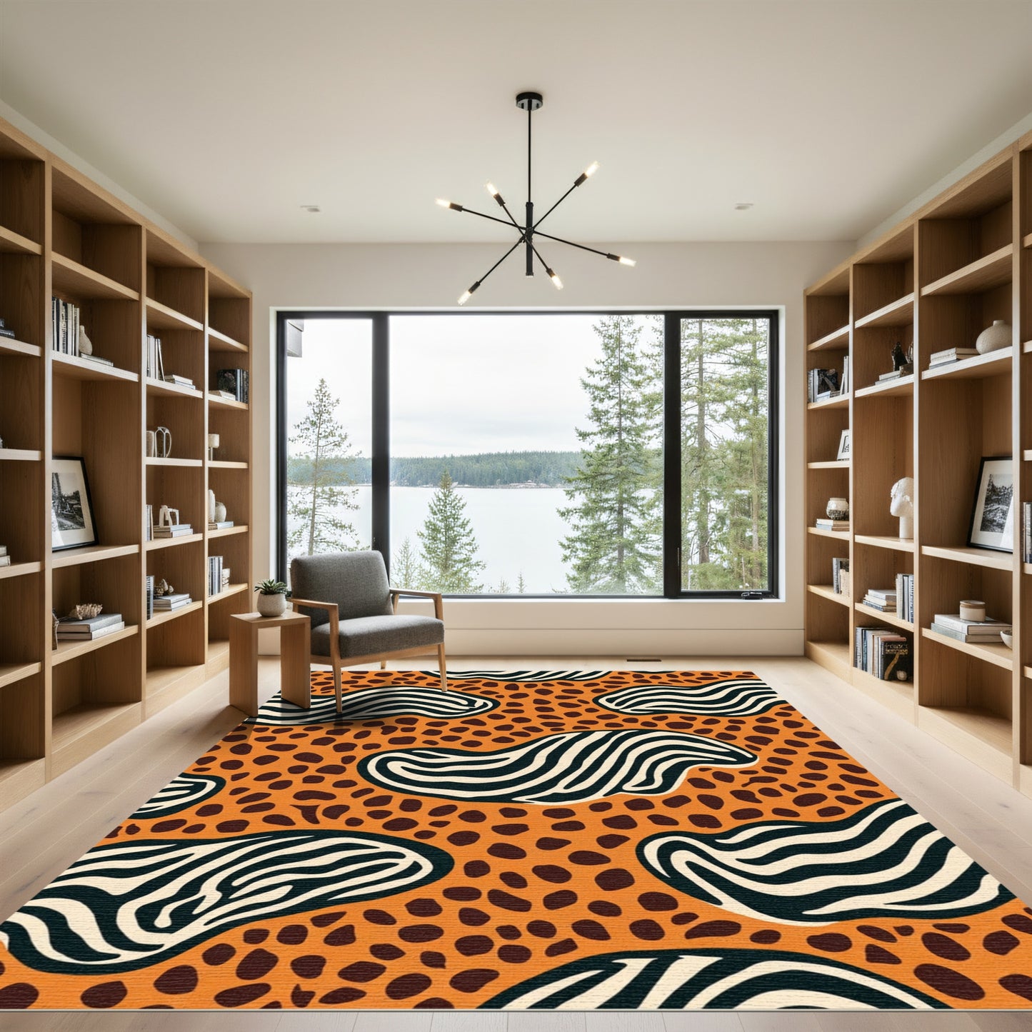 Bold Orange Zebra Spots Abstract Rug