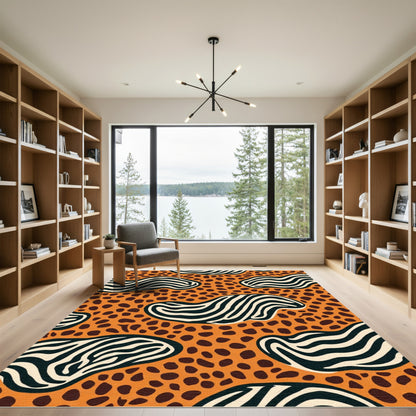 Bold Orange Zebra Spots Abstract Rug