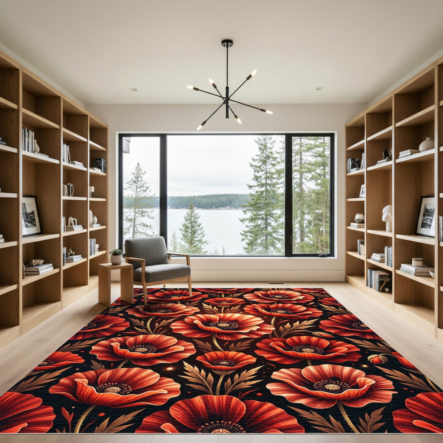 Vibrant Scarlet Poppy Floral Arrangement Rug