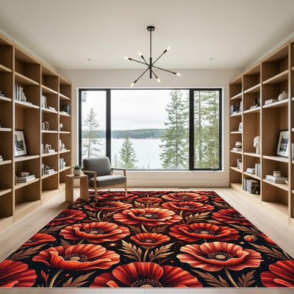 Vibrant Scarlet Poppy Floral Arrangement Rug