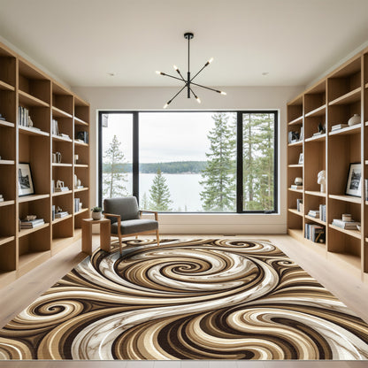 Brown Cream Swirl Marble Flow Rug