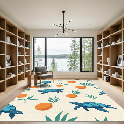 Cute Blue Turtles Orange Branches Pattern Rug