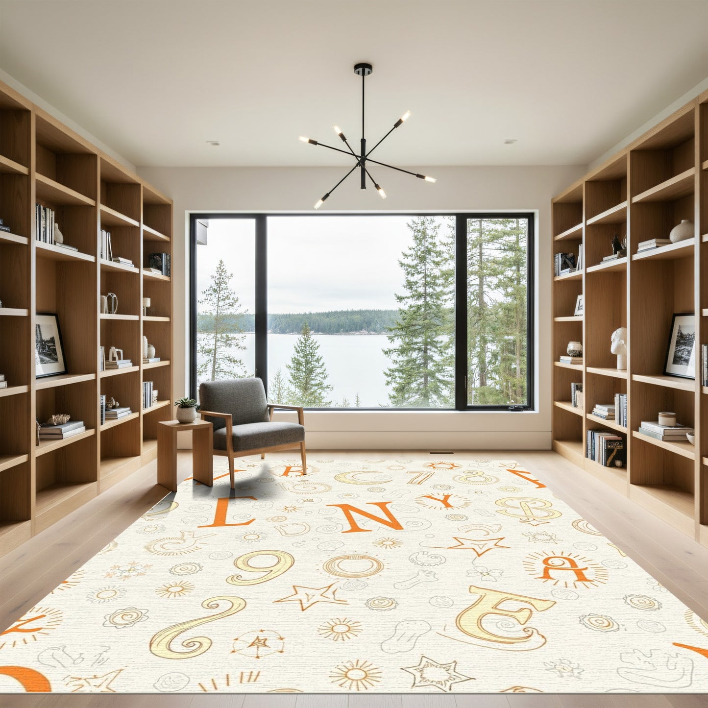 Orange Alphabet Whimsical Line Art Rug