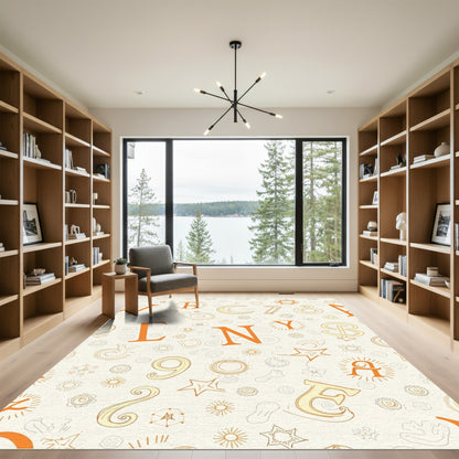 Orange Alphabet Whimsical Line Art Rug