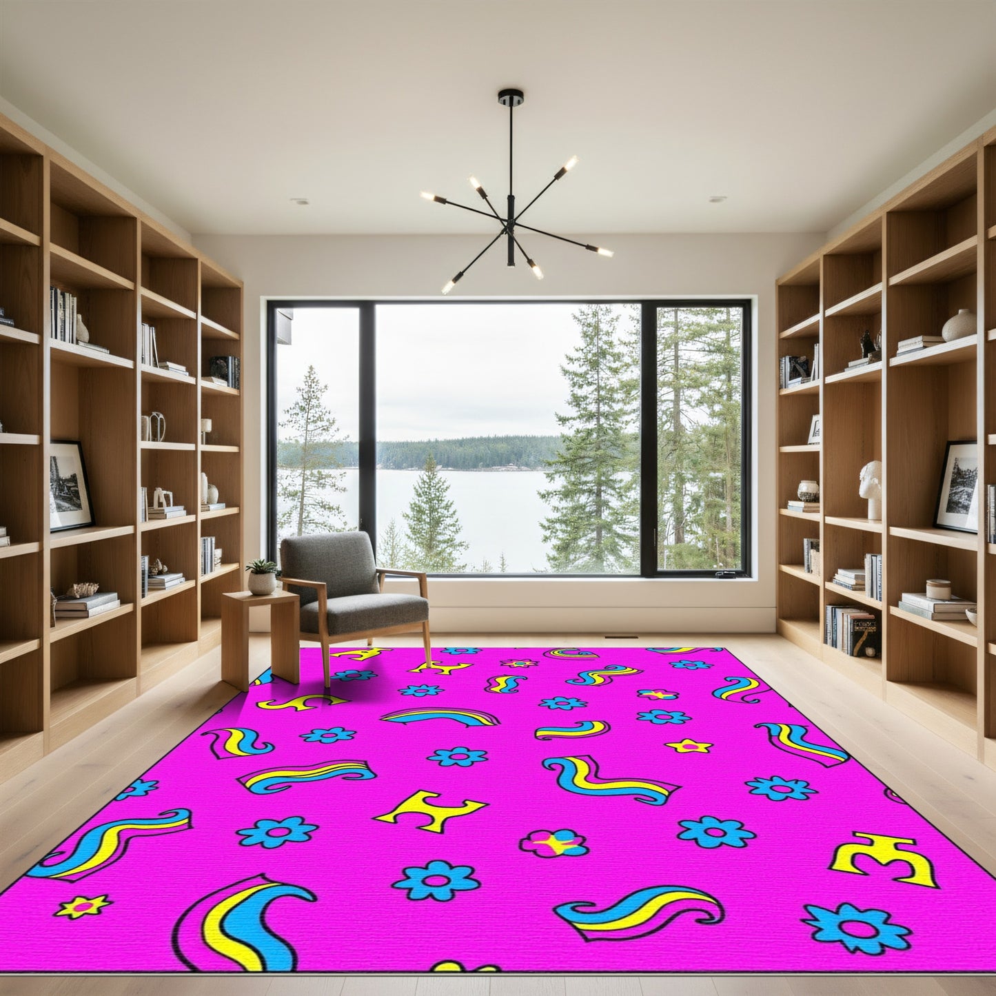 Bright Pink Groovy Swirls Flowers Rug