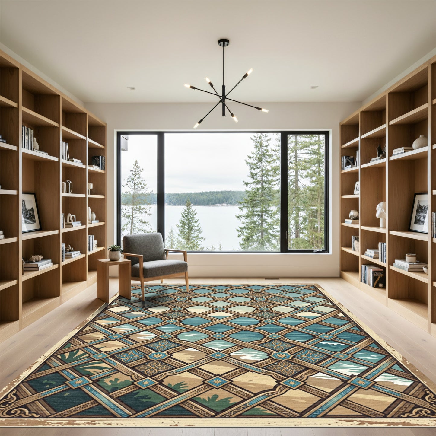 Coastal Lattice Geometric Blue Sand Rug