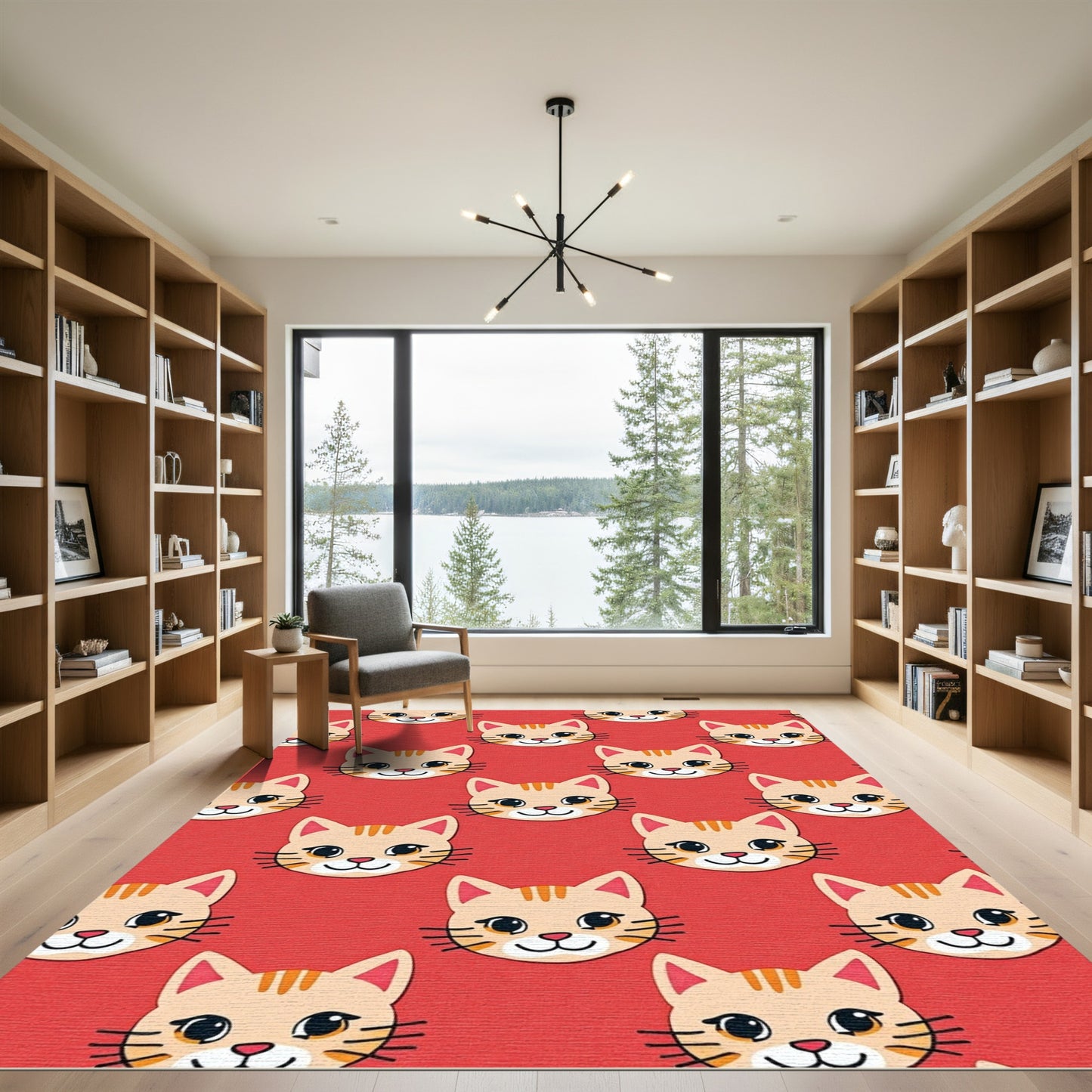 Cute Red Orange Tabby Cat Faces Rug