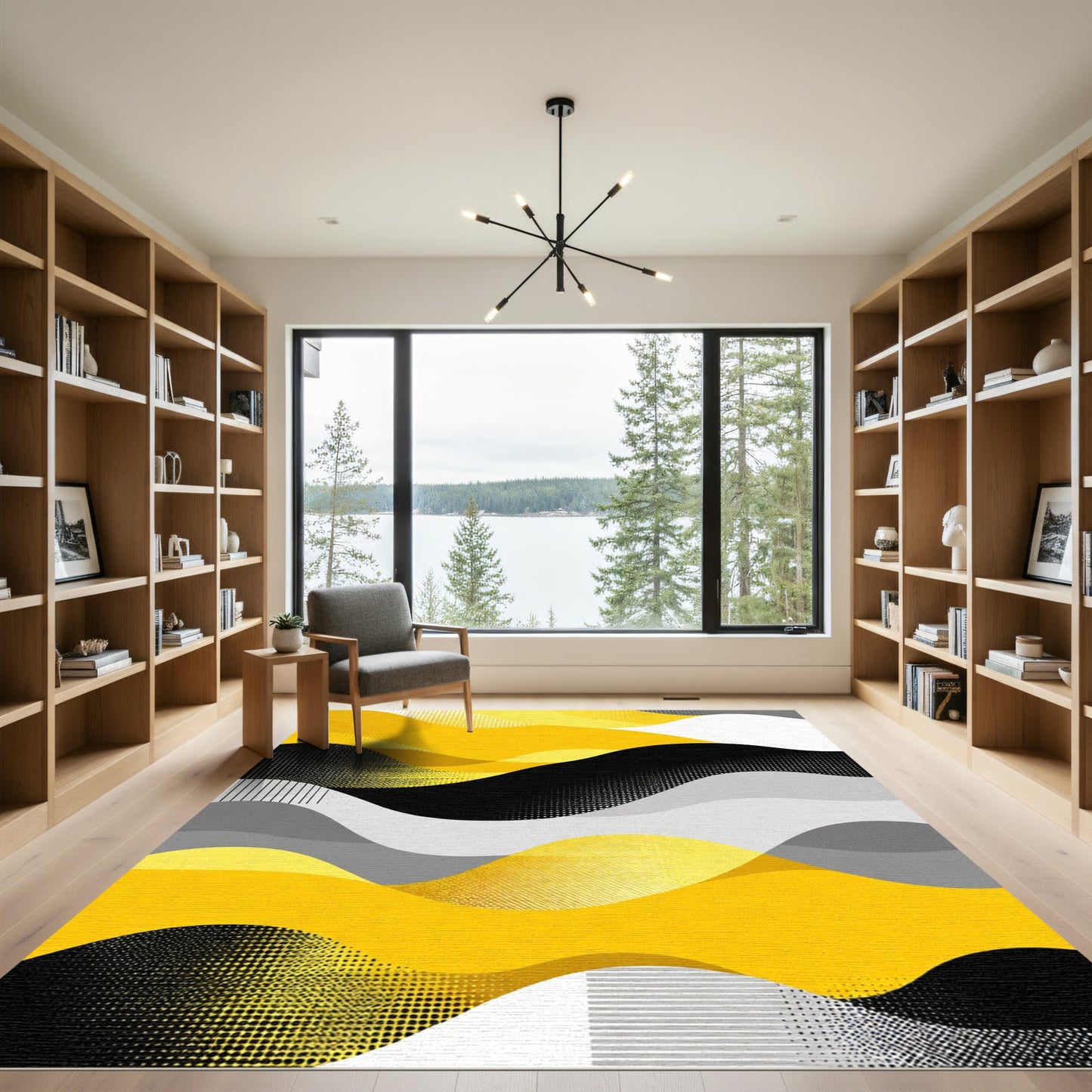 Yellow Black Gray Wave Landscape Rug