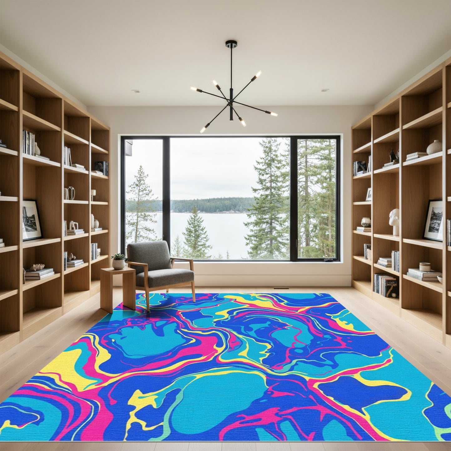 Vibrant Blue Pink Yellow Swirl Rug
