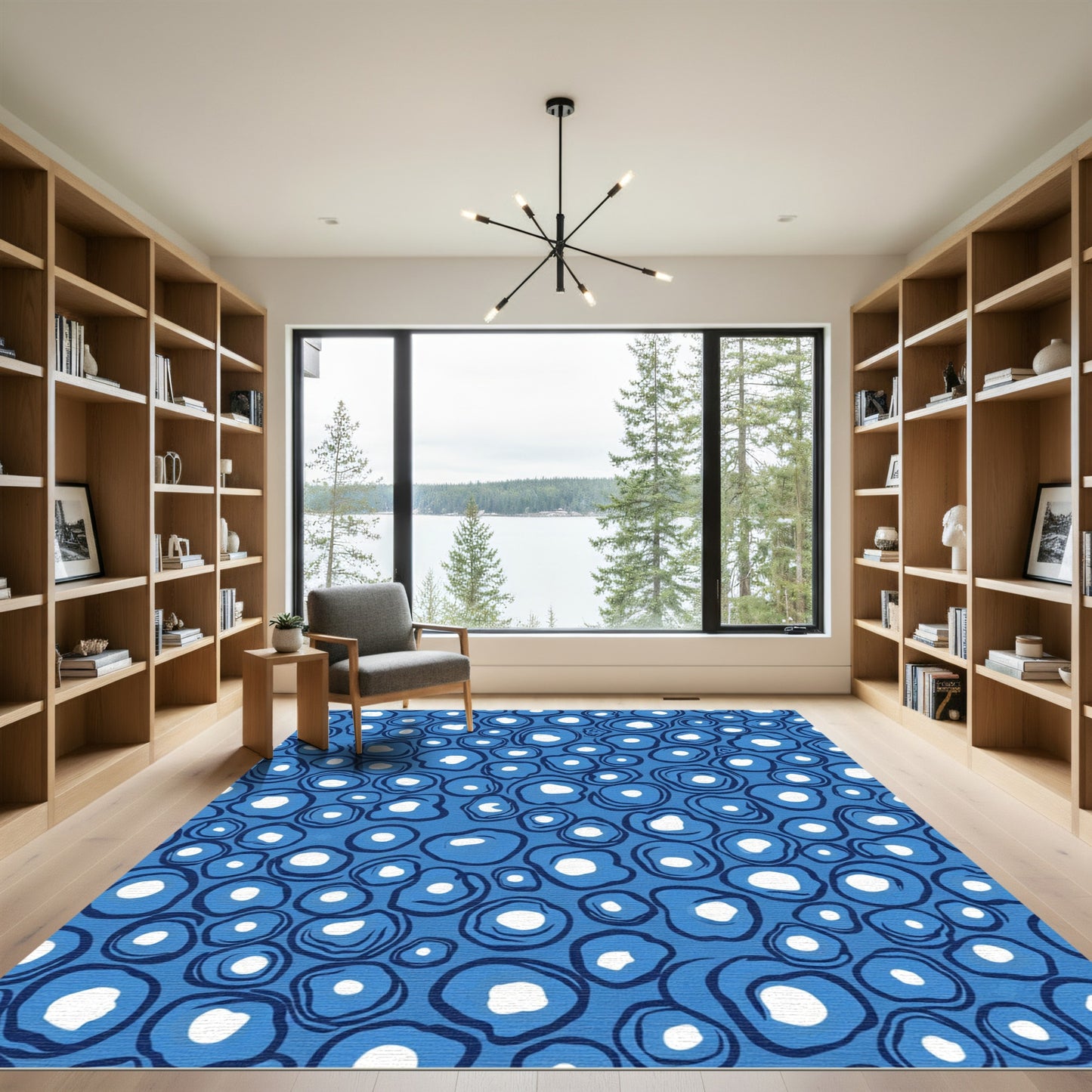 Oceanic Blue Circles Abstract Rug