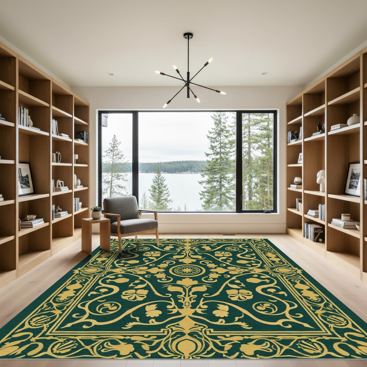 Emerald Gold Floral Vine Frame Rug