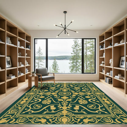 Emerald Gold Floral Vine Frame Rug