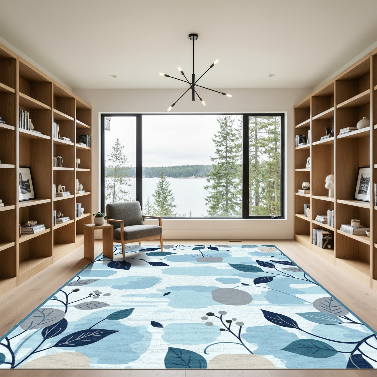 Calm Blues Botanical Branch Artwork Rug