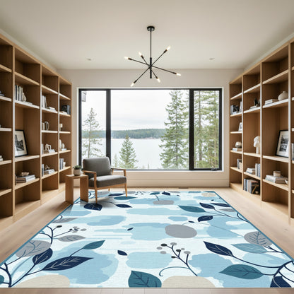 Calm Blues Botanical Branch Artwork Rug