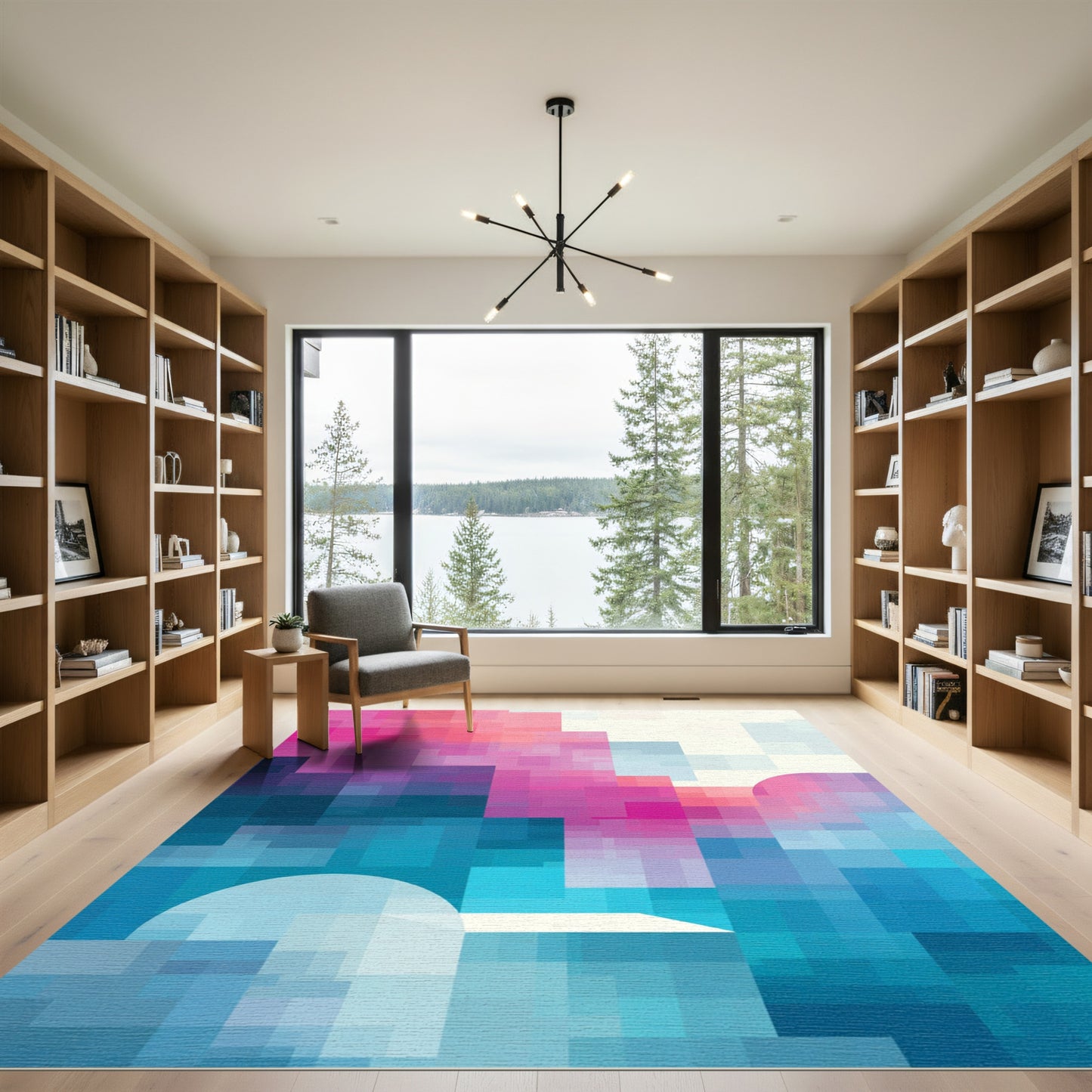 Modern Pink Blue Geometric Pixel Rug